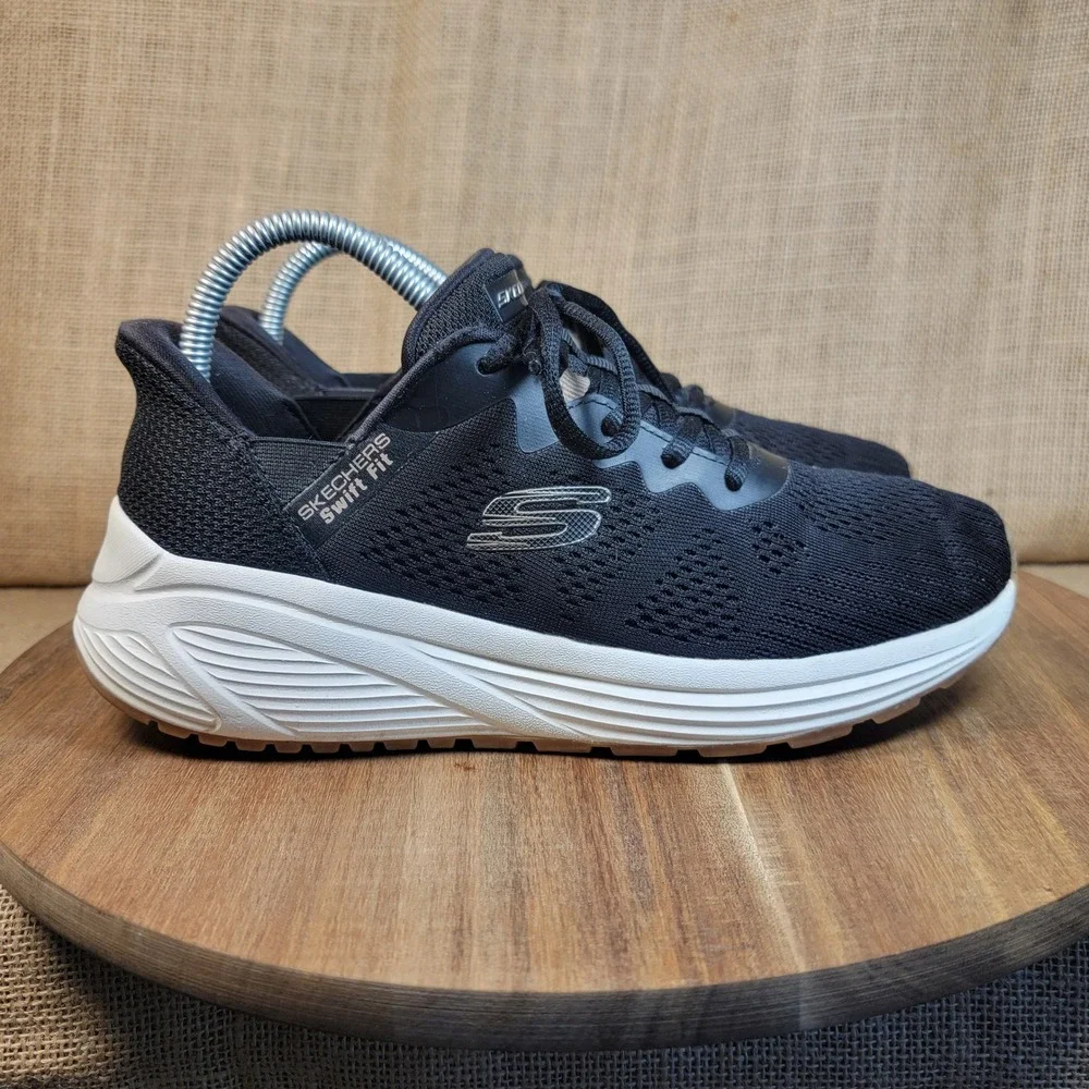 Skechers Swift Fit Walking Shoes Black Knit Comfort Sneakers‎ Athletic Women's 7